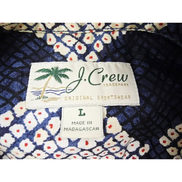 J. Crew Original Sportswear Large Navy White Pattern Short Sleeve Cotton Shirt - Picture 4 of 10